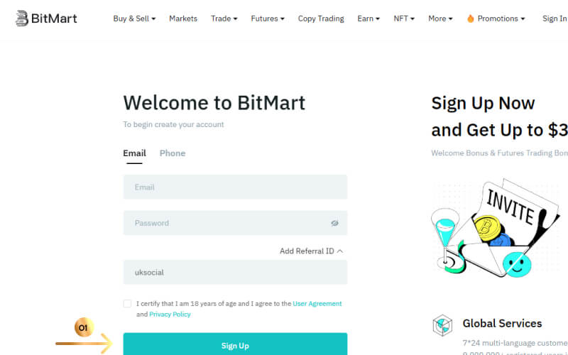 BitMart signup for Bonk Airdrop