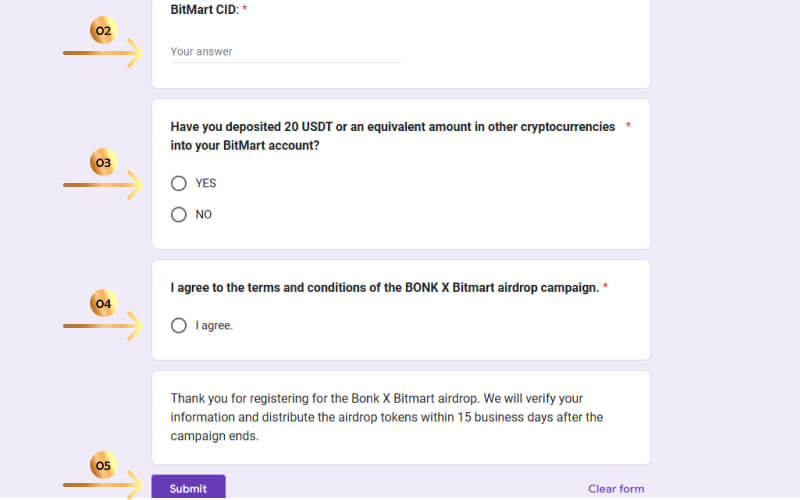 Bonk X Bitmart Airdrop Registration Form