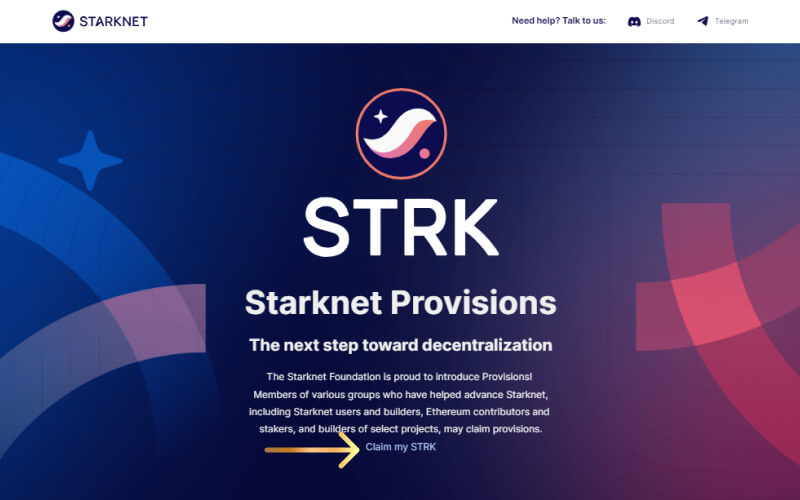 Starknet Airdrop claiming STRK Tokens