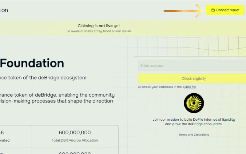 Connecting Wallet on deBridge Foundation website