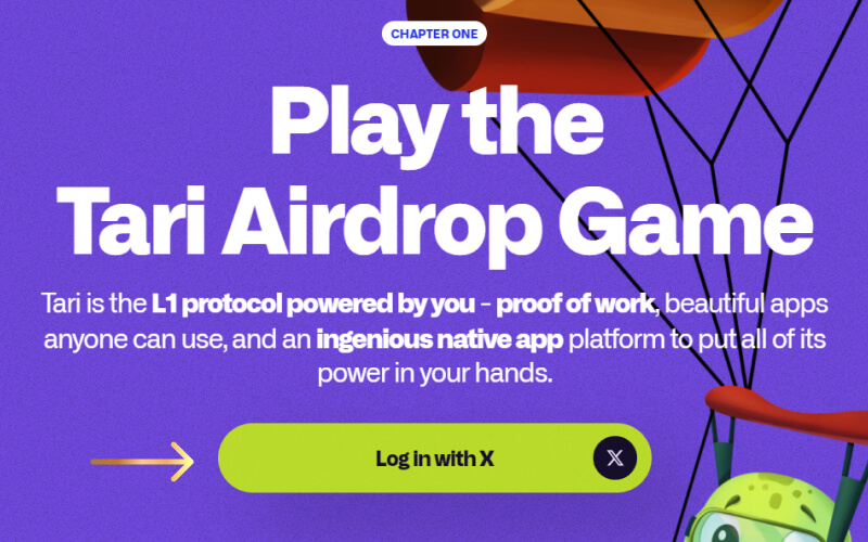 Tari Airdrop Page Season 1 Connect to X Account