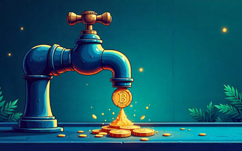 Faucet Crypto - crypto coins flowing out a faucet