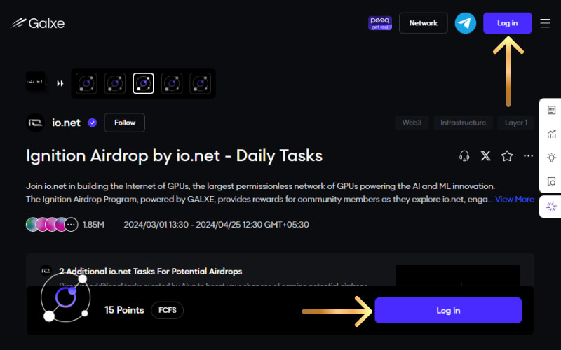 Galxe Platform daily quests to earn ionet airdrops